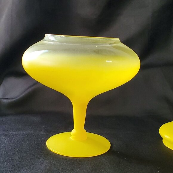 VTG Lemon Yellow Empoli MCM Circus Tent Bonbonniere Apothecary Lidded Jar 8.5" - Picture 4 of 16